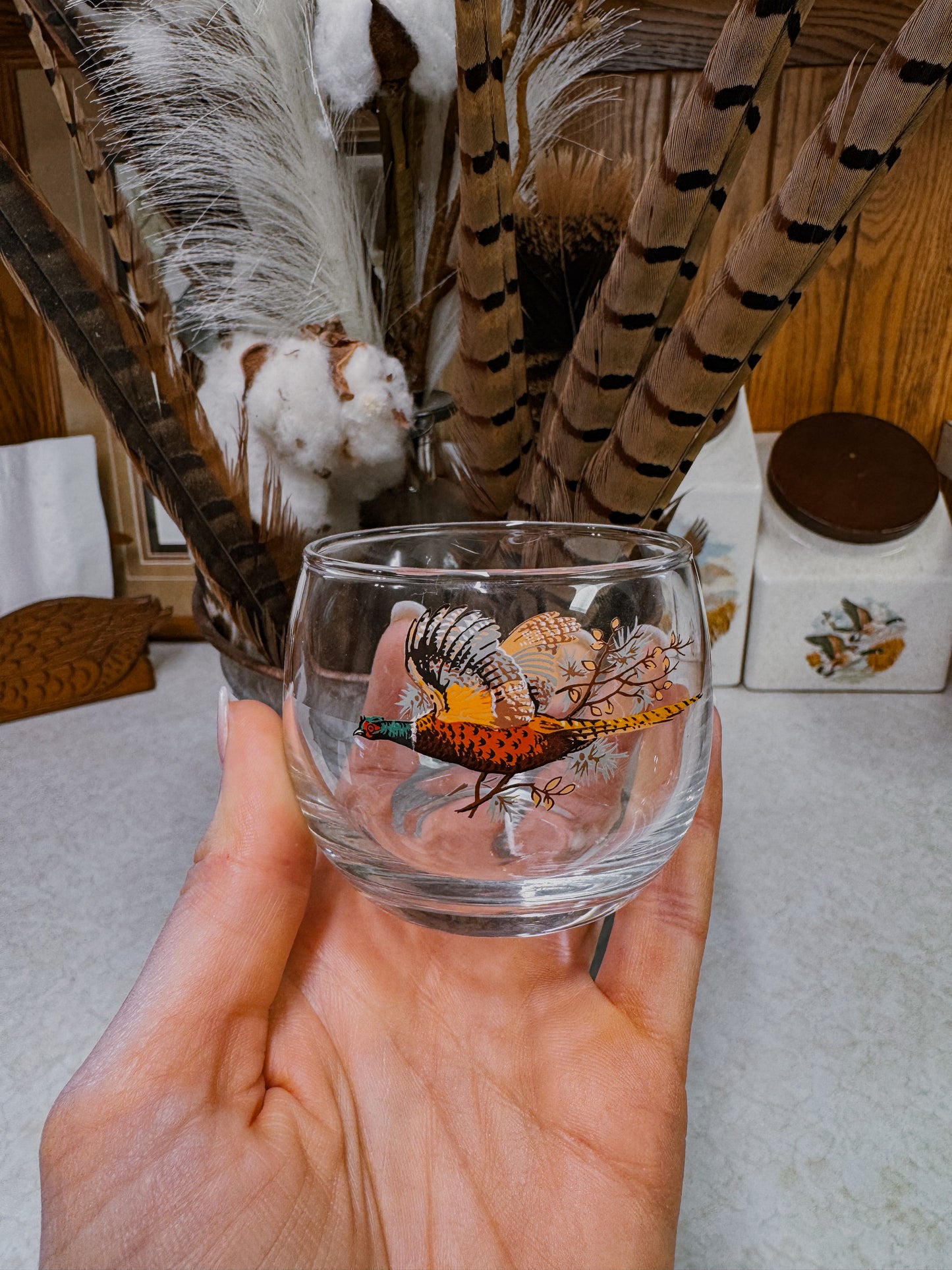 Set of Three Vintage Pheasant Lowball Glasses