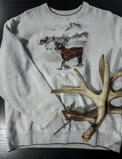 Embroidery Whitetail Deer Grey w/ Geese Flying