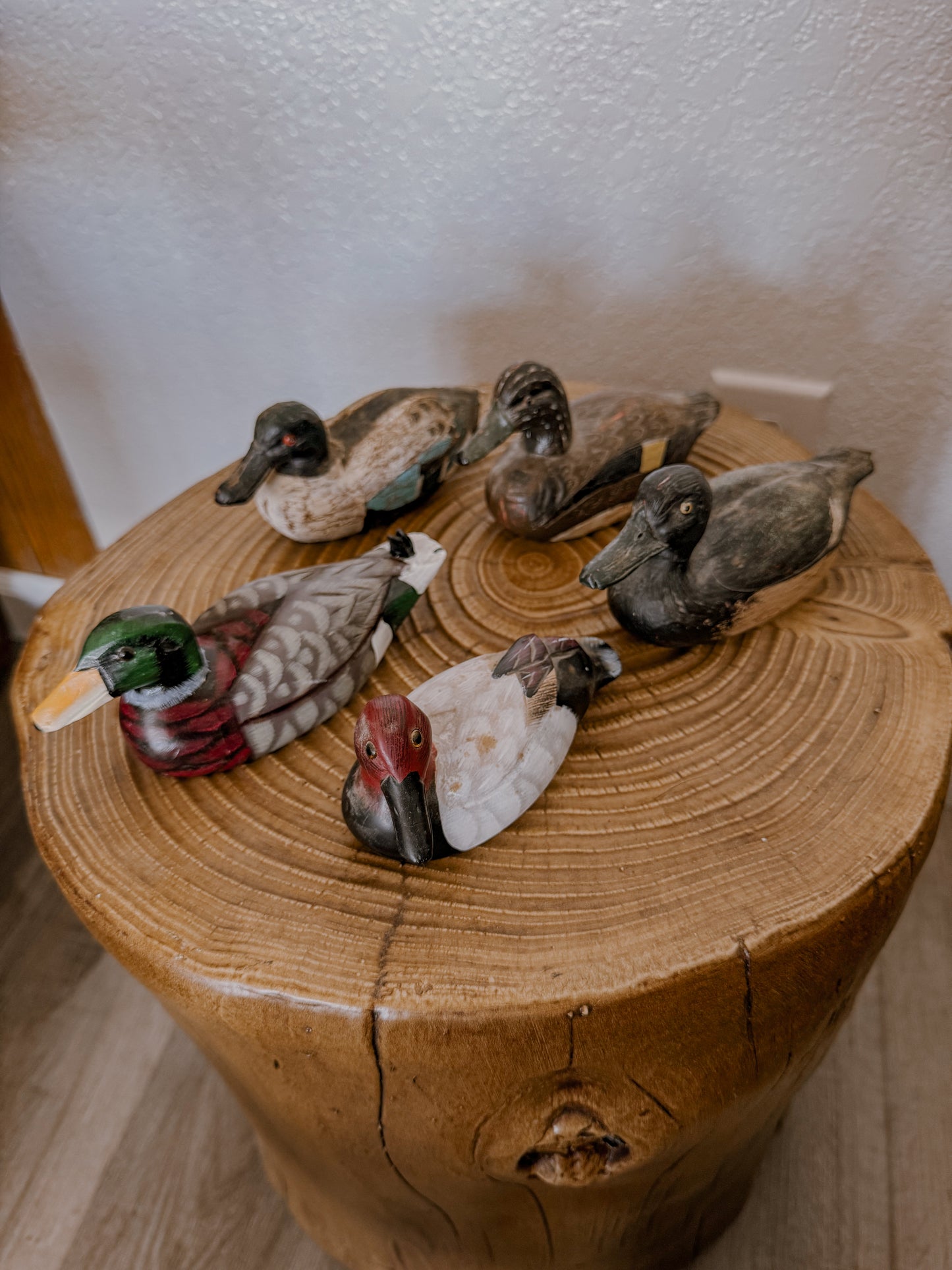 Hand Carved Wooden Duck Figurine Set