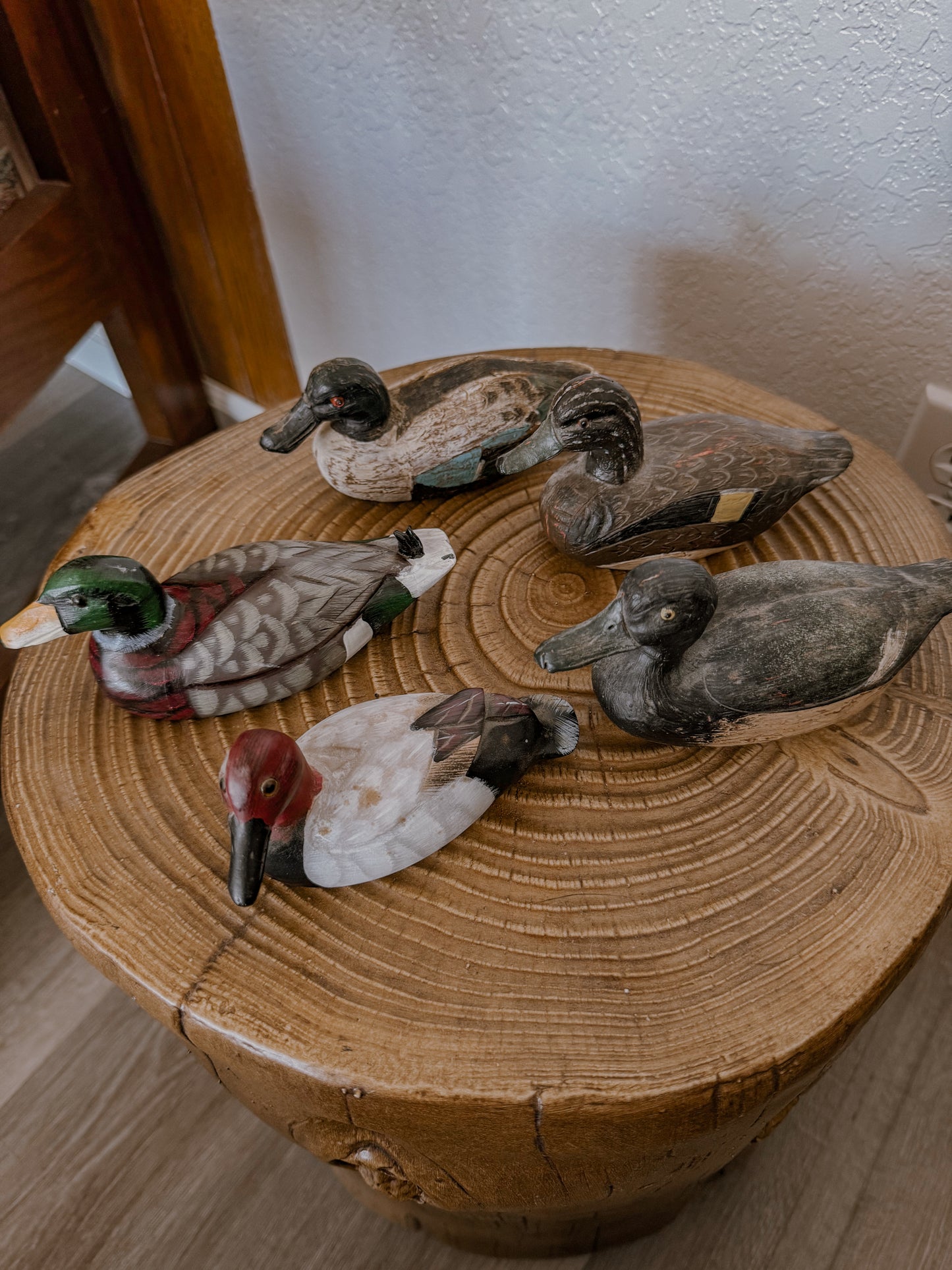 Hand Carved Wooden Duck Figurine Set