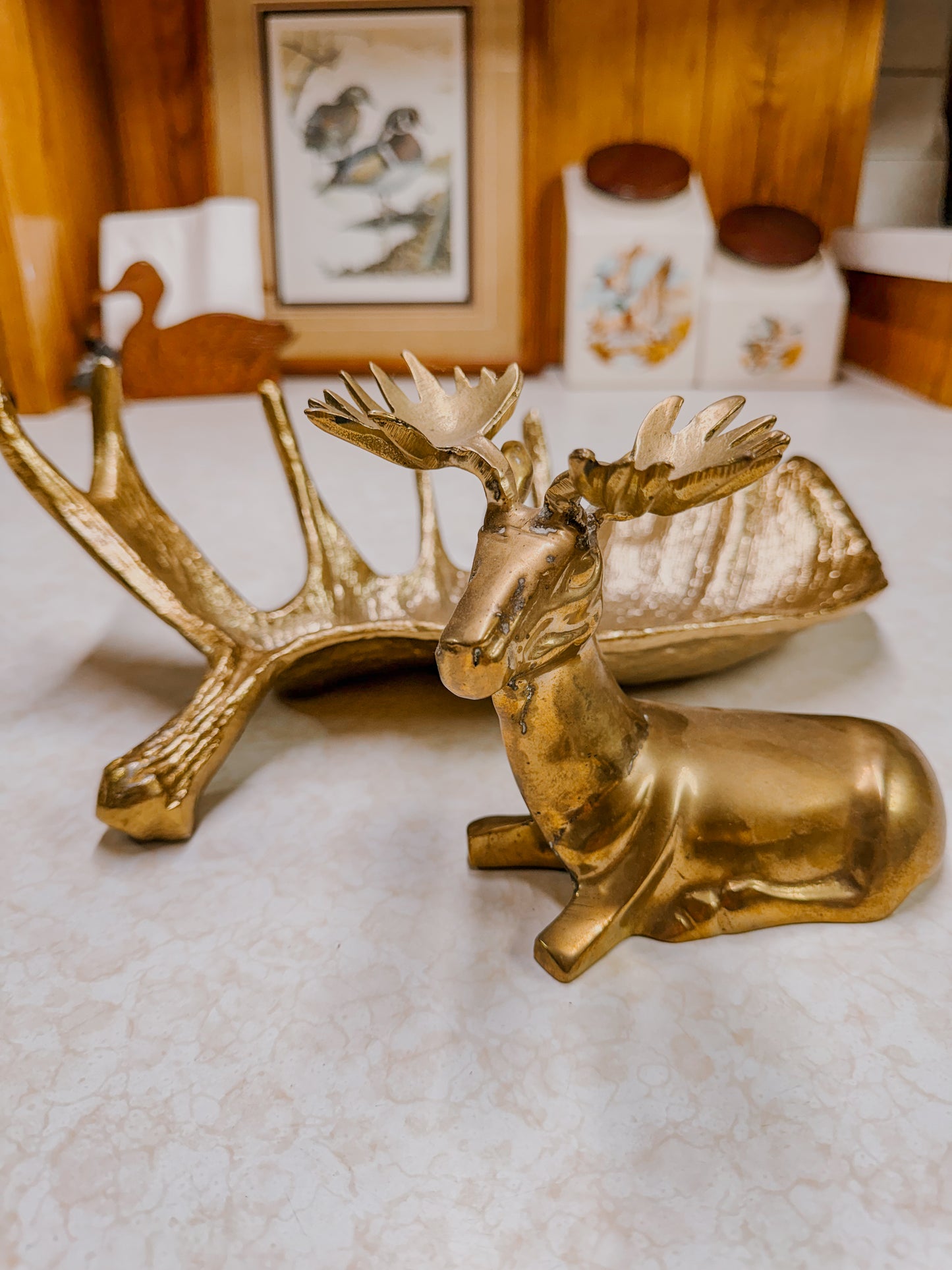 Vintage Brass Moose and Antler Decor Bundle