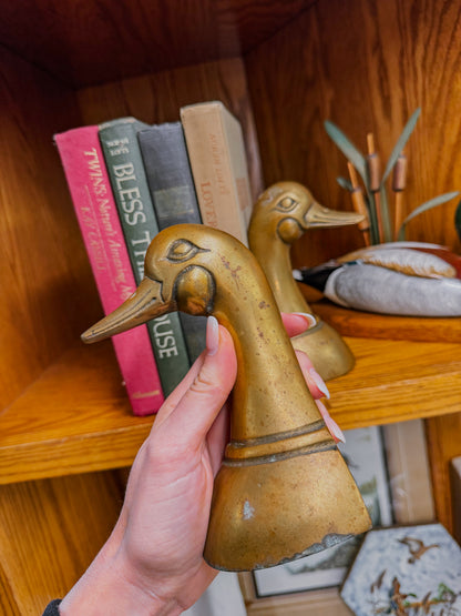 Vintage Brass Duck Head Bookends Set of Two