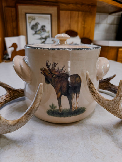 Rustic Moose Stoneware Utensil Crock with Lid