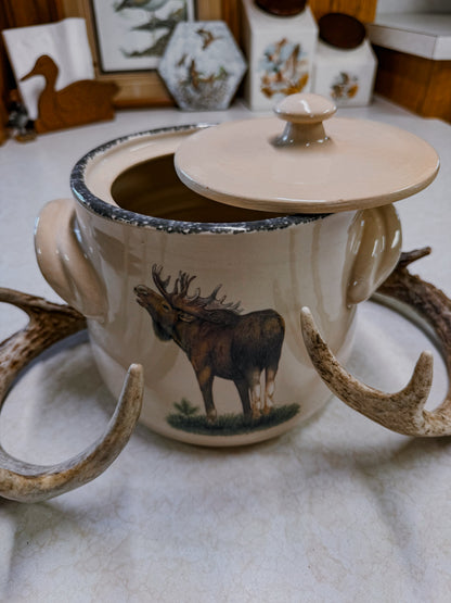 Rustic Moose Stoneware Utensil Crock with Lid