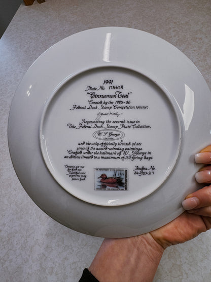 1991 Cinnamon Teal Federal Duck Stamp Collector Plate