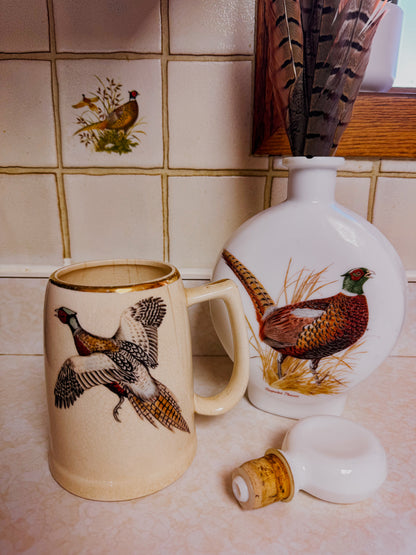 Vintage Ringneck Pheasant Decanter and Stein Set