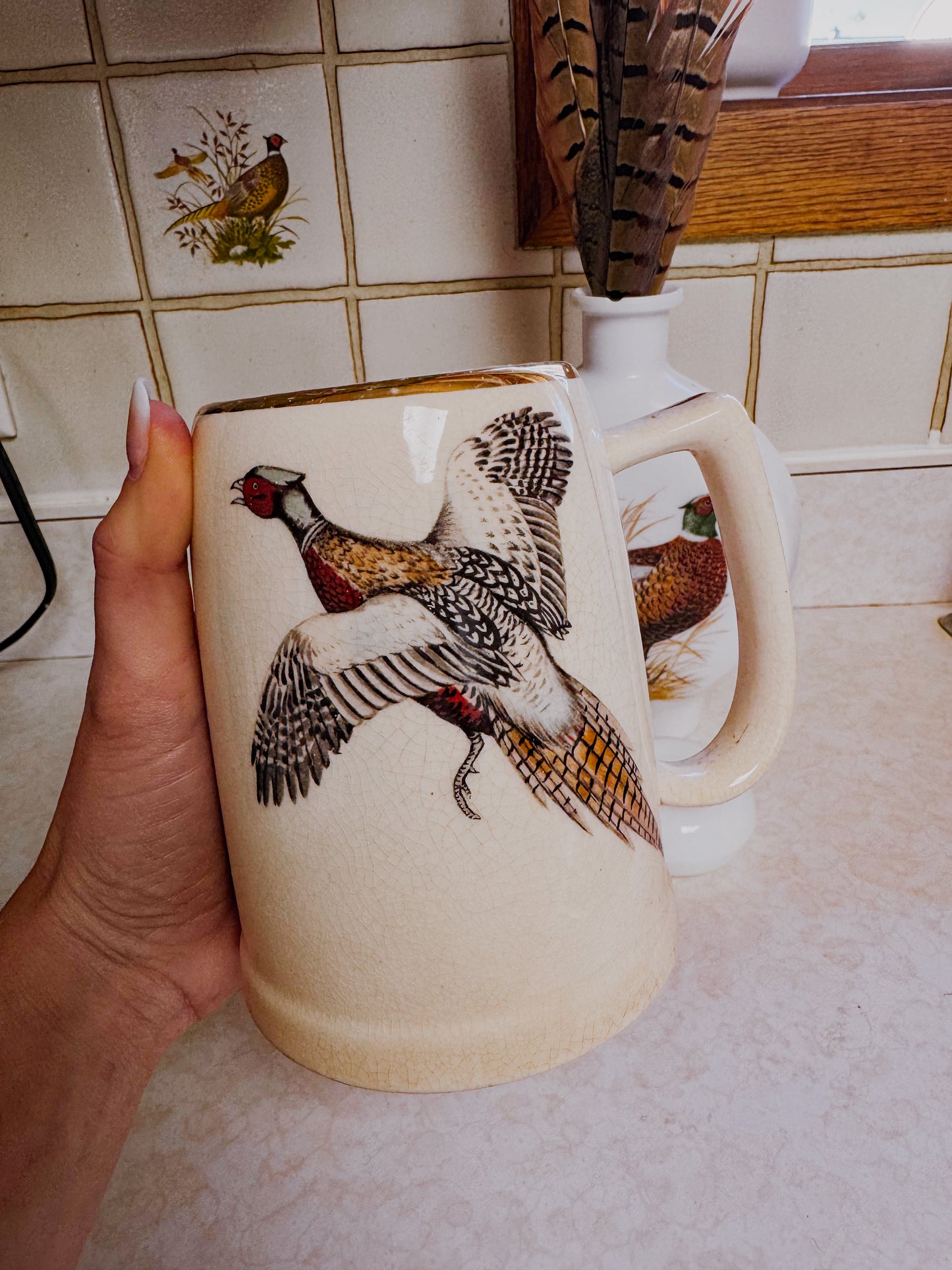 Vintage Ringneck Pheasant Decanter and Stein Set