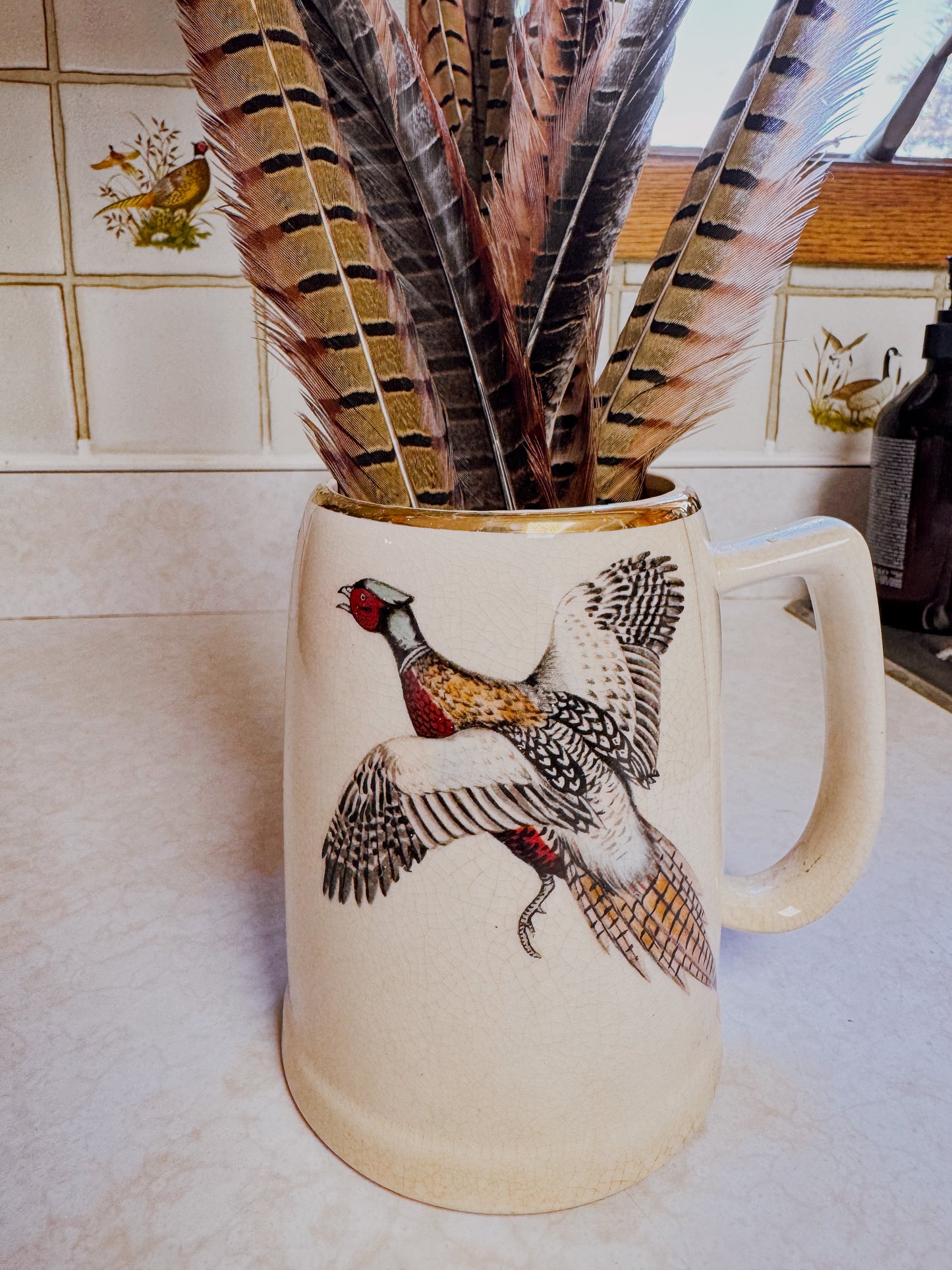 Vintage Ringneck Pheasant Decanter and Stein Set
