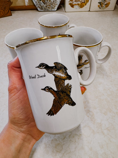 Set of Four Vintage Game Bird Gold Rim Mugs