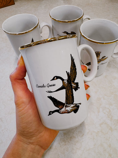 Set of Four Vintage Game Bird Gold Rim Mugs