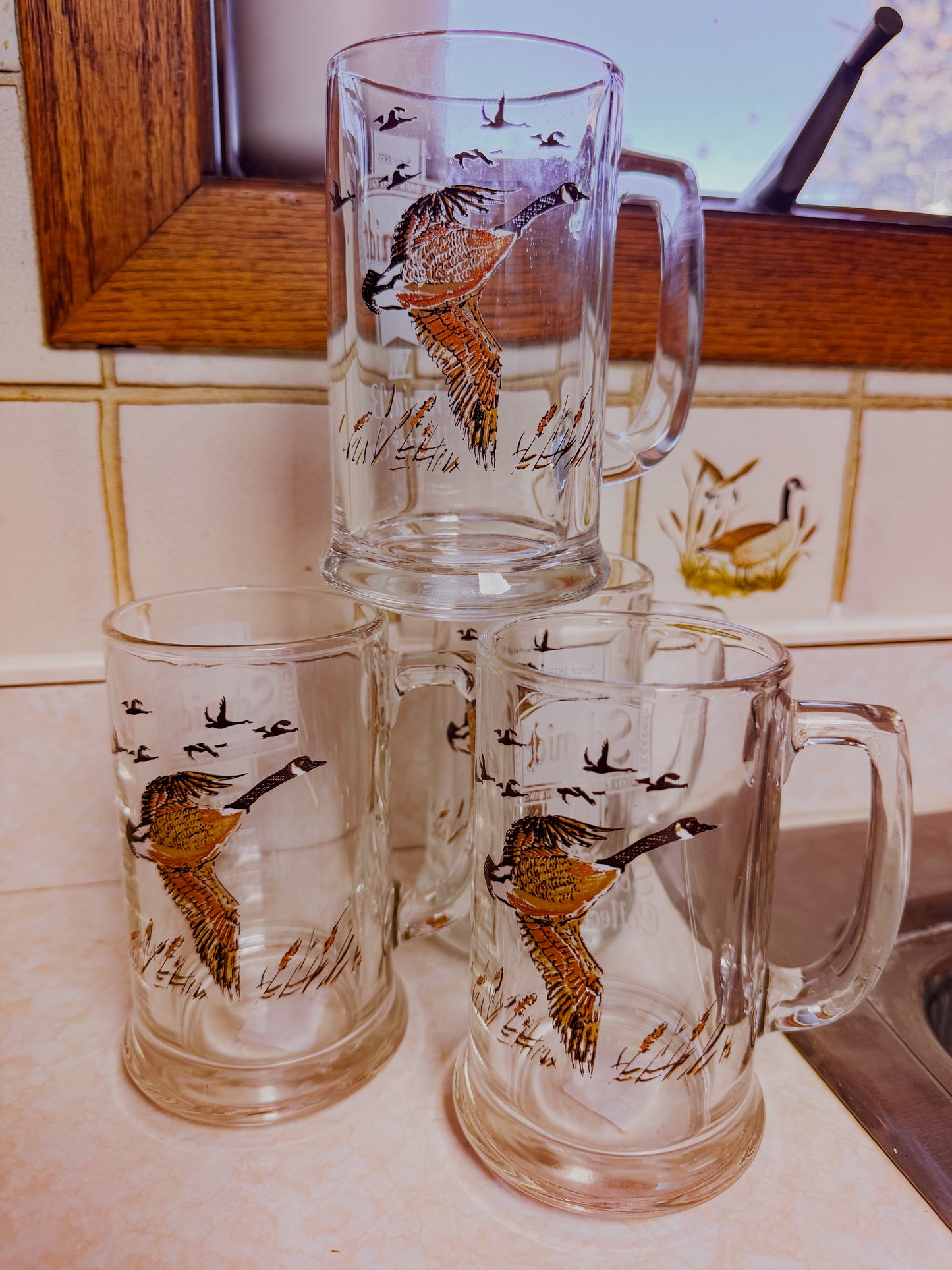 Set of Four Vintage Schmidt Beer Canada Goose Collector Series Glass Mugs