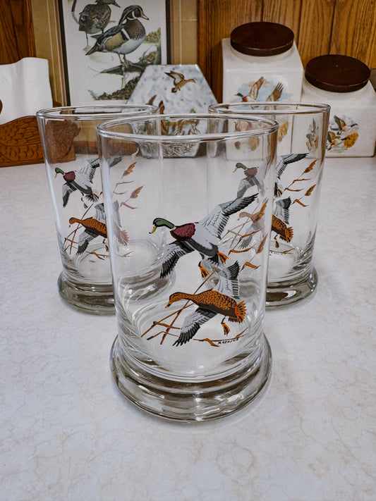 Set of Three Vintage Mallard Double Old Fashioned Glasses